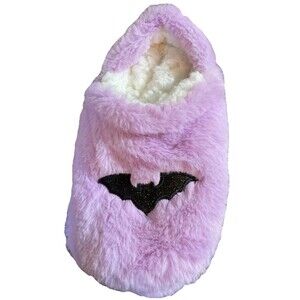 Bat Slipper Socks Purple Faux Fur Machine Washable Women's Medium/Large 8-10